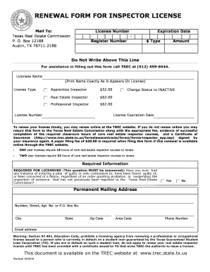 Texas Inspector License Renewal Form