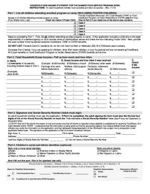 Household Size-Income Statement for Summer Food Service Program