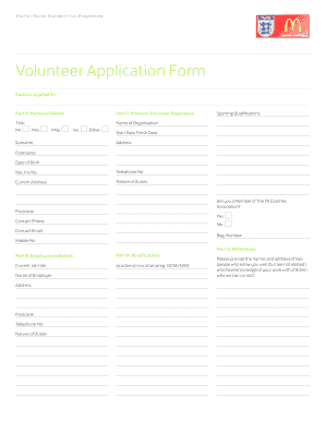 FA Charter Standard Club Programme Volunteer Application Form