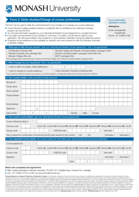 Monash University Deferral/Change of Course Preference Form