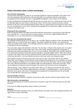 Patient Information Sheet for Lumbar Myelography