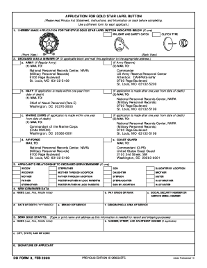 Application for Gold Star Lapel Button