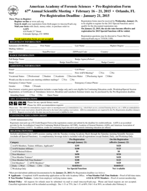 American Academy of Forensic Sciences Pre-Registration Form