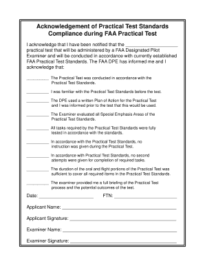 Acknowledgement of Practical Test Standards