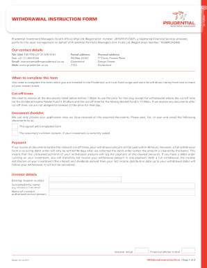 Prudential Withdrawal Instruction Form
