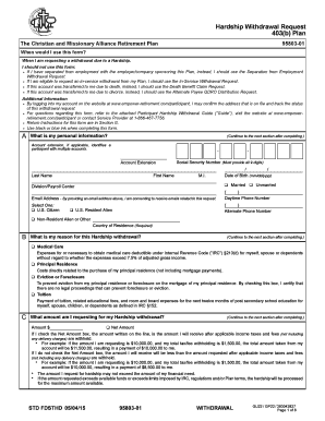 Hardship Withdrawal Request Form 95803-01