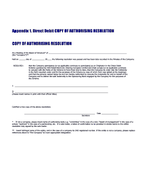 Direct Debit Authorizing Resolution