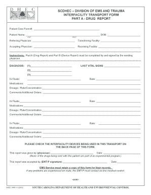 South Carolina Interfacility Transport Form