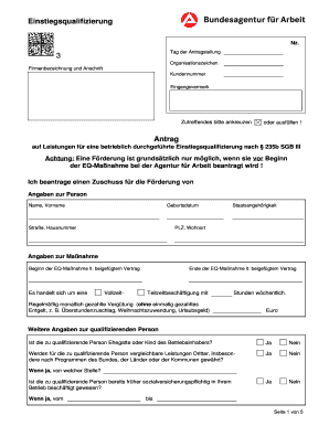 Antrag auf Leistungen für eine betrieblich durchgeführte Einstiegsqualifizierung