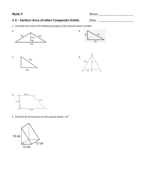 Math 9 Surface Area Worksheet