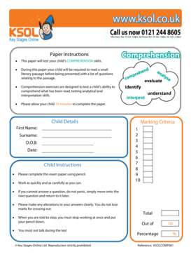 Child Comprehension Test Paper