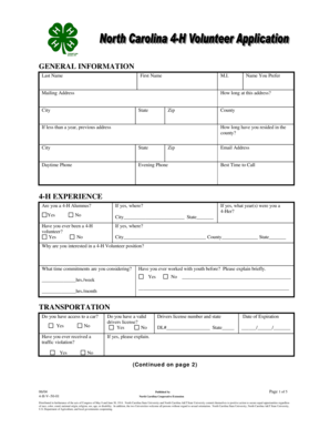 North Carolina 4-H Volunteer Application Form