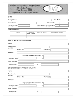 Kindergarten Enrollment Form