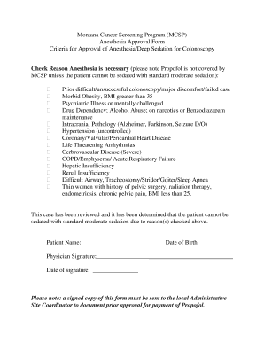 Montana Anesthesia Approval Form
