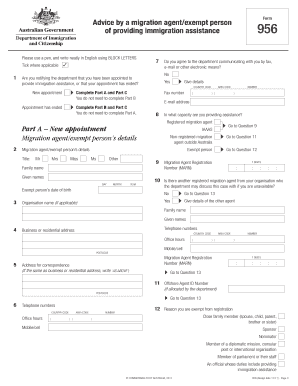 Form 956 Advice by a Migration Agent/Exempt Person