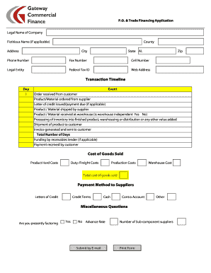 P.O. & Trade Financing Application