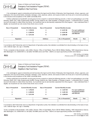 Nebraska Emergency Food Assistance Program Eligibility Form