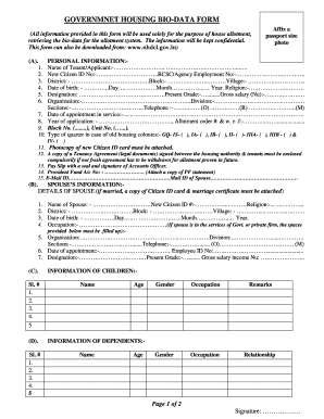 Government Housing Bio-Data Form