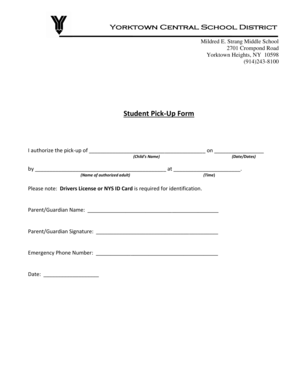 Student Pick-Up Form