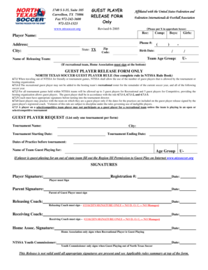 North Texas Soccer Guest Player Release Form