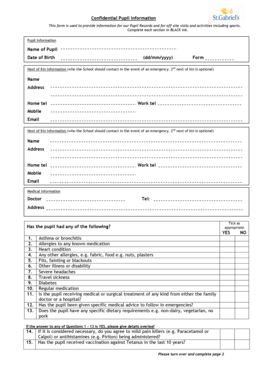 Confidential Pupil Information Form
