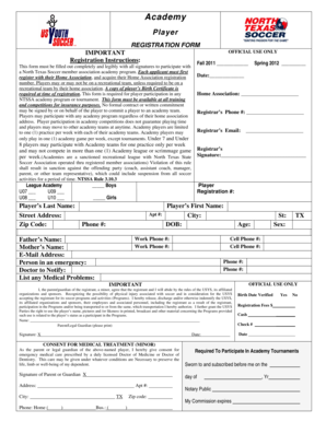 North Texas Soccer Academy Player Registration Form
