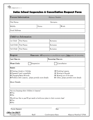 Swim School Suspension & Cancellation Request Form