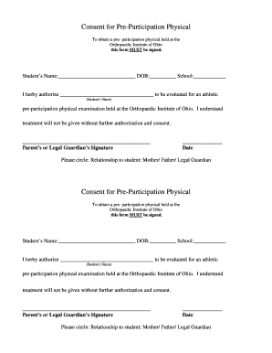 Consent for Pre-Participation Physical