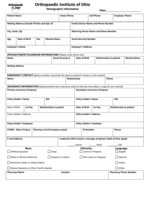 Orthopaedic Institute of Ohio Patient Authorization Form