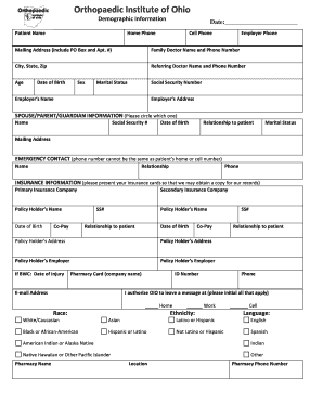 Orthopaedic Institute of Ohio Patient Authorization Form