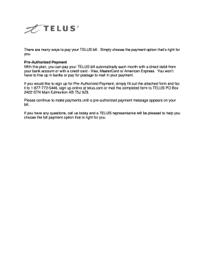 TELUS Pre-Authorized Payment Form