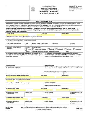 Immigrant Visa and Alien Registration Form DS-230
