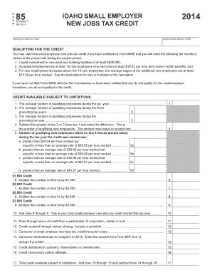 Idaho Small Employer New Jobs Tax Credit Form 85
