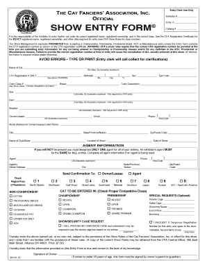 CFA Cat Show Entry Form