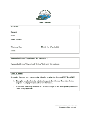 Green Fins Slogan Entry Form