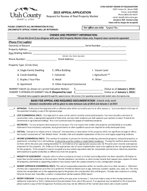 Utah County Property Market Value Appeal Application