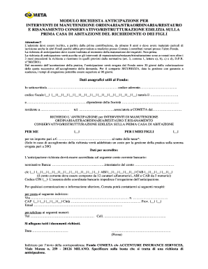 Modulo Richiesta Anticipazione Per Interventi Di Manutenzione