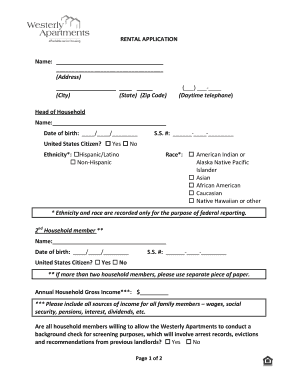 Rental Application for Westerly Apartments