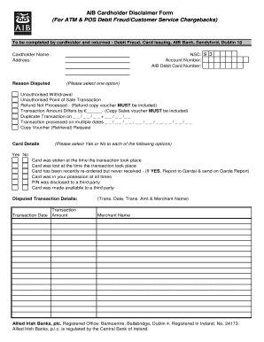AIB Cardholder Disclaimer Form