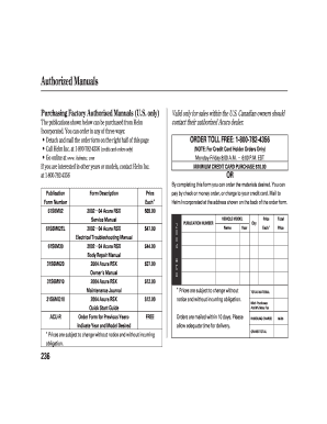 Acura RSX Service Manual Order Form