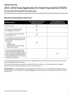 2015–2016 Texas Application for State Financial Aid (TASFA)