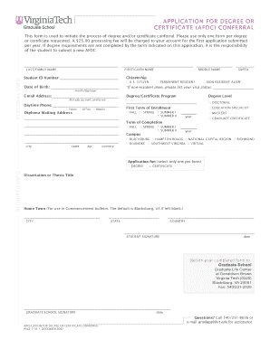 Application for Degree or Certificate Conferral