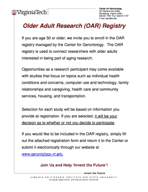 Older Adult Research Registry Enrollment Form