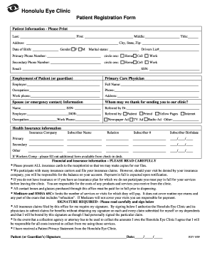Honolulu Eye Clinic Patient Registration Form