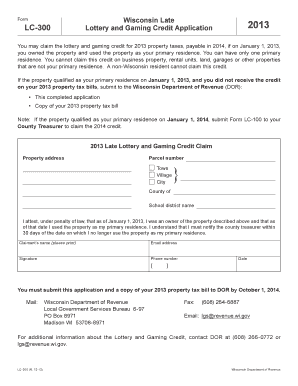 Wisconsin Late Lottery and Gaming Credit Application