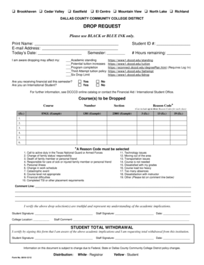 Dallas County Community College District Drop Request Form