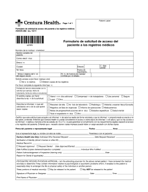 Formulario de solicitud de acceso del paciente a los registros médicos