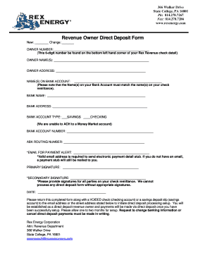 Rex Energy Revenue Owner Direct Deposit Form