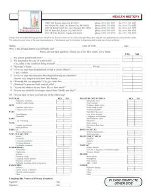 Health History Form