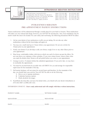Intravenous Sedation Instructions